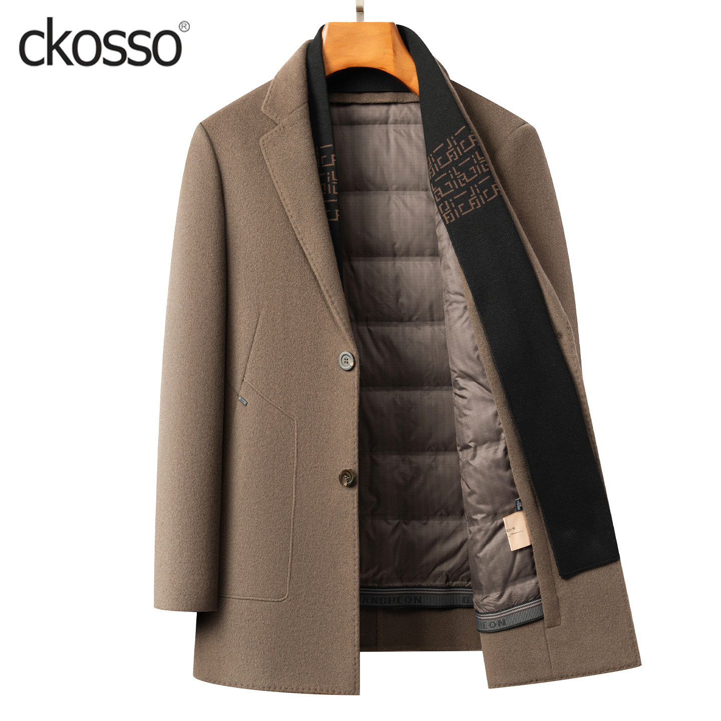 羊毛呢大衣男士常规围巾领商务休闲品质男装外套冬羽绒内胆双面绒