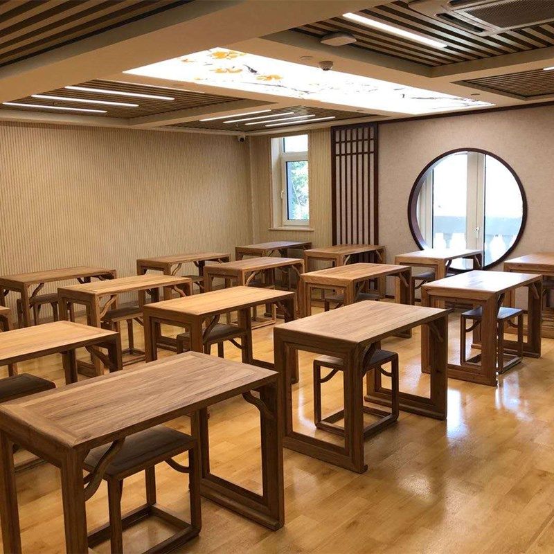 国学桌老榆木幼儿园新中式课桌椅榫卯结构双人桌书法桌学习桌考研