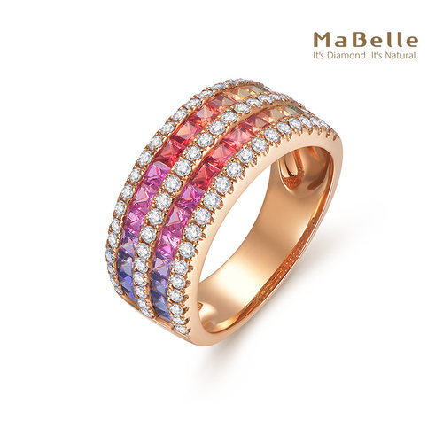 彩蓝宝钻石戒指玛贝尔18K玫瑰金