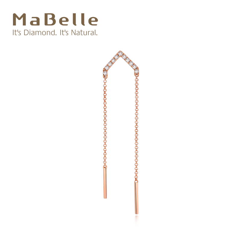 MaBelle/玛贝尔18K玫瑰金  垂坠式单边钻石耳钉 菱形款 时尚气质 珠宝/钻石/翡翠/黄金 耳饰 原图主图