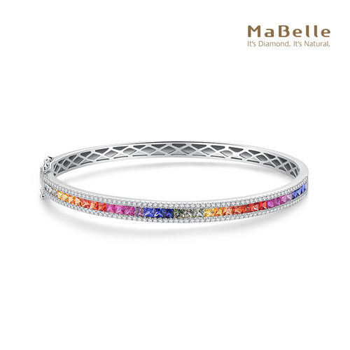 玛贝尔彩蓝宝方形彩虹钻石手镯