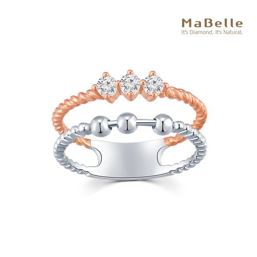 玛贝尔18K红白金钻石戒指镂空款