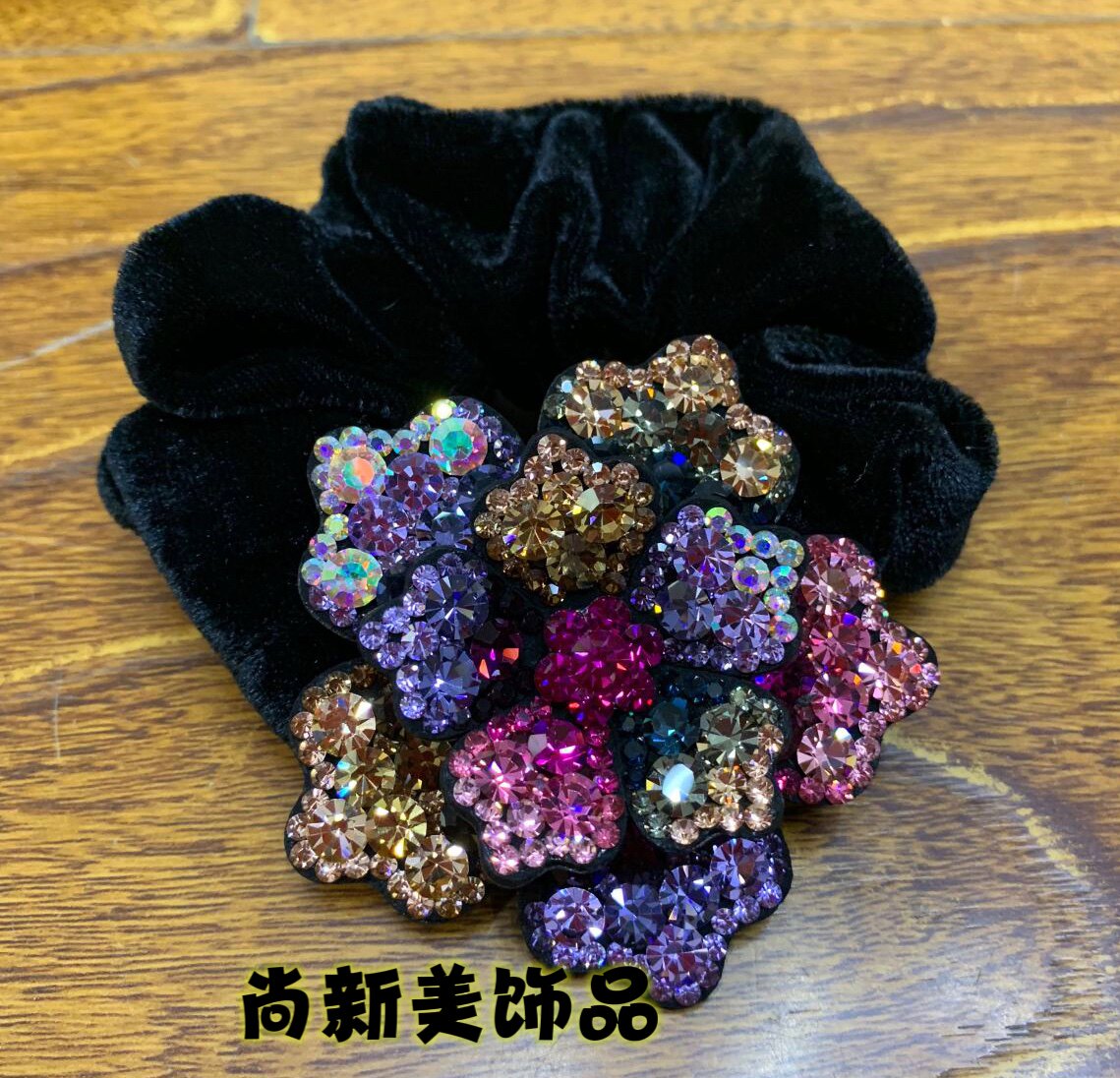 新品富贵花捷克钻金丝绒发圈皮套丸子头盘发皮筋头花发饰精品