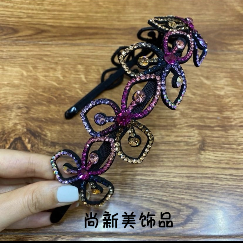 新款捷克钻镂空发箍成人优雅气质压发水晶蝴蝶带齿防滑发圈发饰