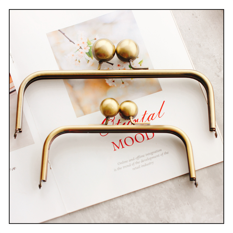 方形19/24CM大波珠头光面无孔古铜色高品质手工包口金手作箱包铰