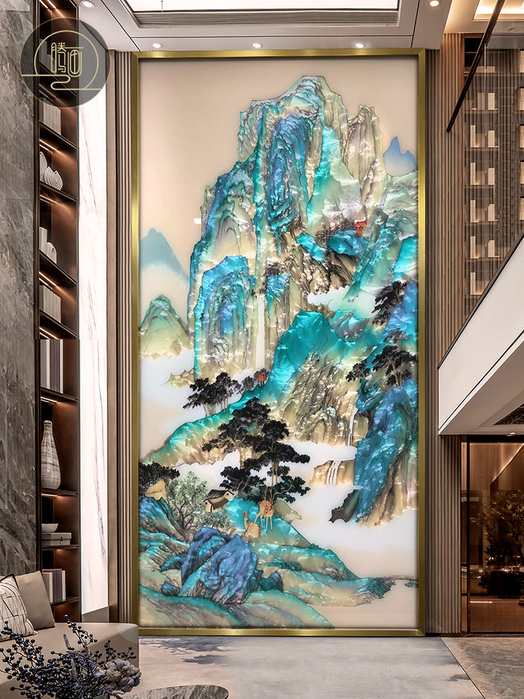 入口珐琅装饰画新中国风无障碍豪华手绘挂画走廊客厅大型壁画千里