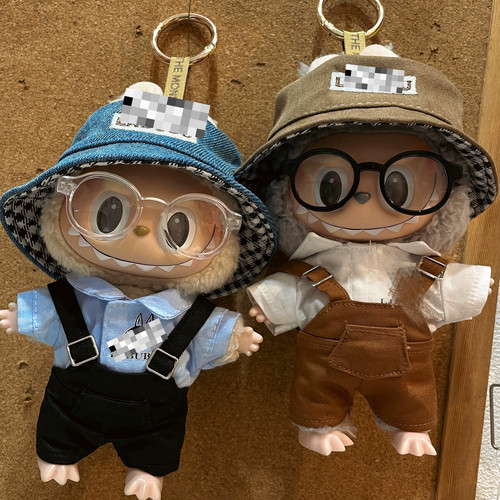 Labubu公仔衣服17cm心动马卡龙搪胶脸拉布布娃衣换装着替背带裤