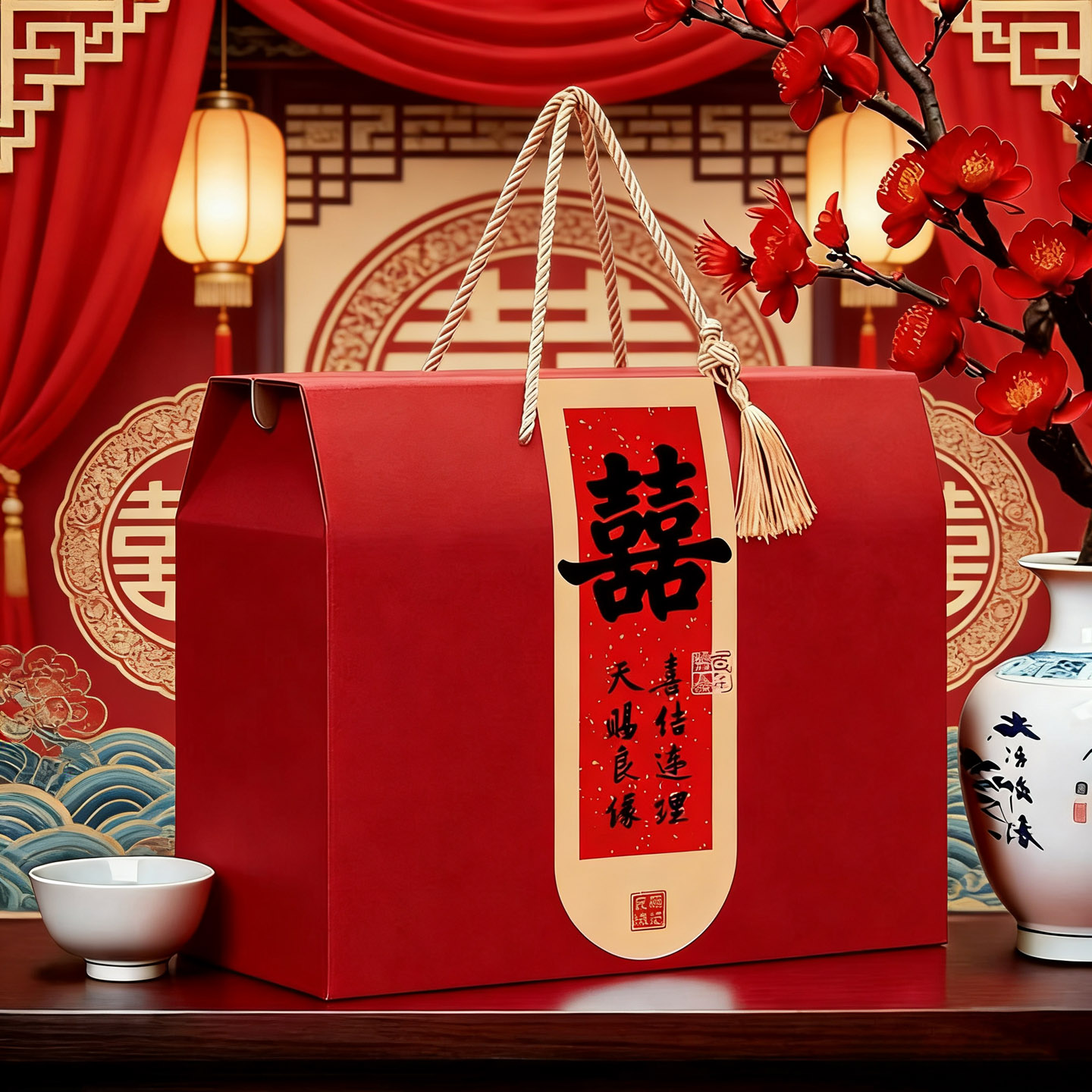 喜宴盒子大号吾家有喜结婚订婚礼盒空盒子离娘肉伴手礼回礼礼品盒图片
