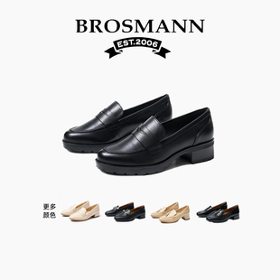 粗跟女鞋 宝舒曼新款 单鞋 女厚底增高一脚蹬小皮鞋 春 英伦复古乐福鞋