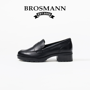 宝舒曼真皮厚底乐福鞋女款2026新款小皮鞋通勤休闲女鞋一脚蹬单鞋