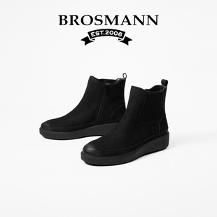 宝舒曼真皮防水防滑短靴女春季新款牛皮软底舒适厚底轻便女鞋靴子