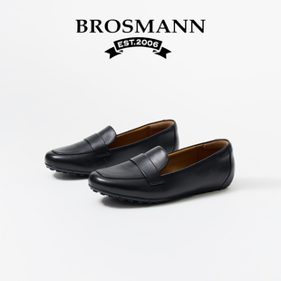 宝舒曼乐福鞋女款2026新款羊皮经典款橡胶软底透气平底小皮鞋单鞋