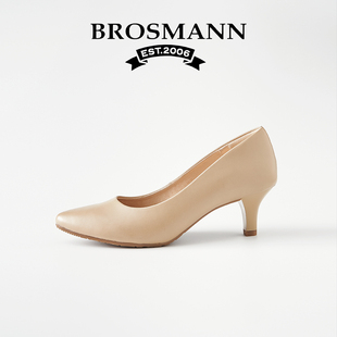 宝舒曼真皮防滑静音浅口高跟鞋女2026新款春款工装鞋女鞋通勤单鞋