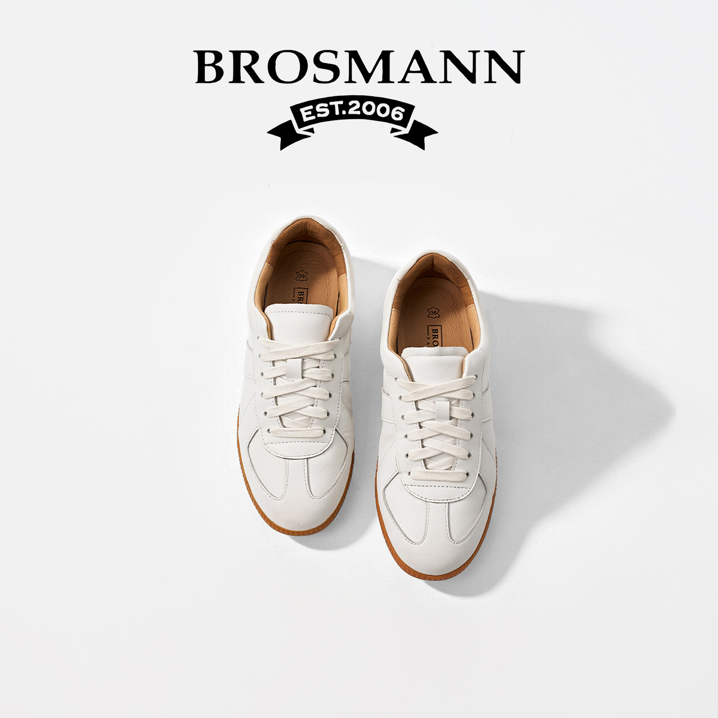 宝舒曼真皮德训鞋女款2026新款全头层牛皮运动女鞋防滑软底小白鞋