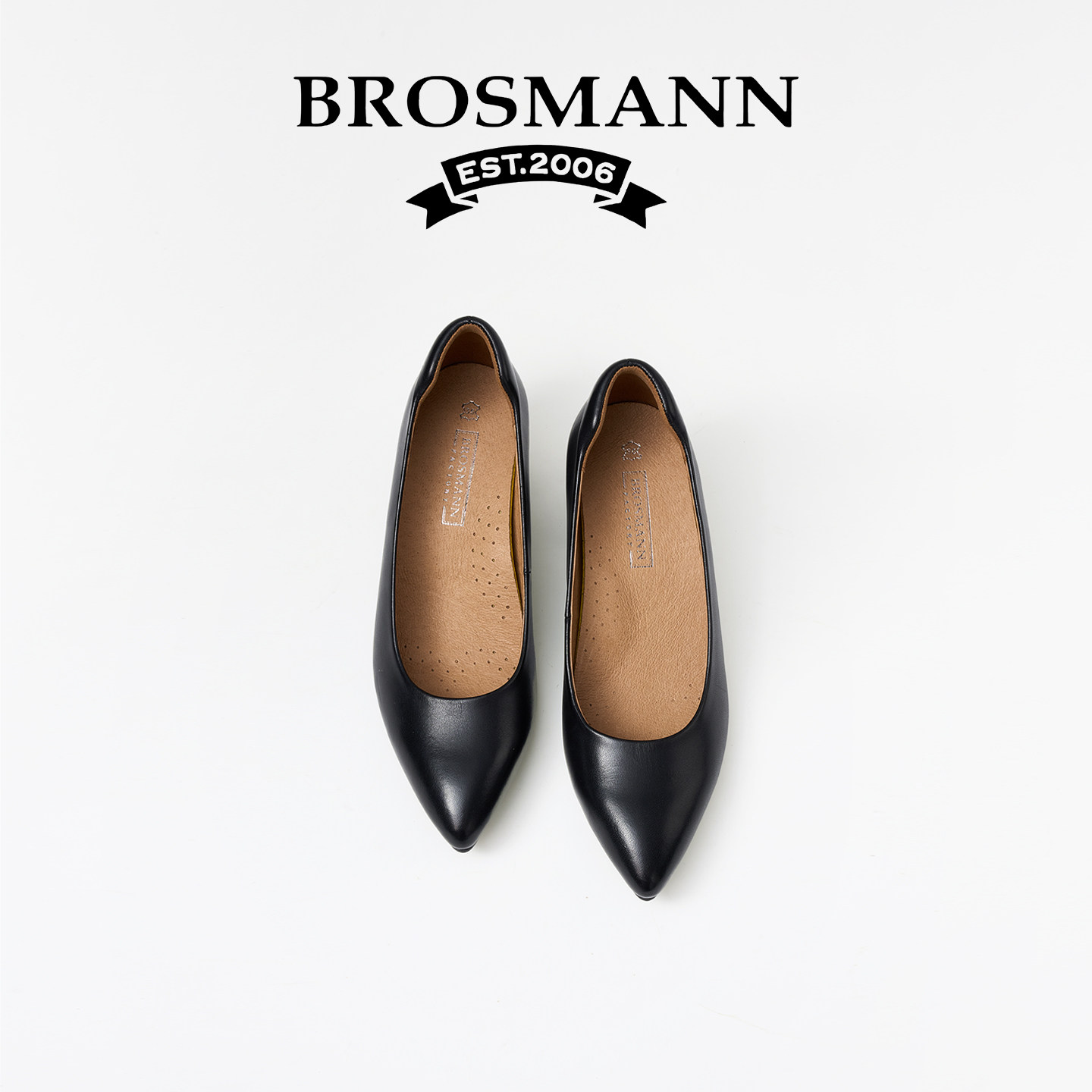 宝舒曼真皮尖头高跟鞋女气质高级感不累脚5CM粗跟百搭单鞋工作鞋