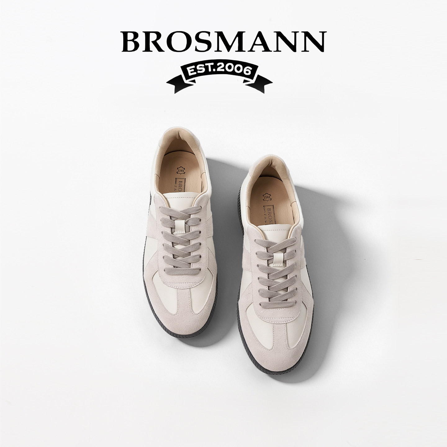 宝舒曼春季新款真皮德训鞋女轻便软底运动鞋不累脚系带圆头休闲鞋