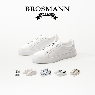 宝舒曼真皮小白鞋女新款女款圆头系带板鞋百搭运动鞋厚底休闲女鞋