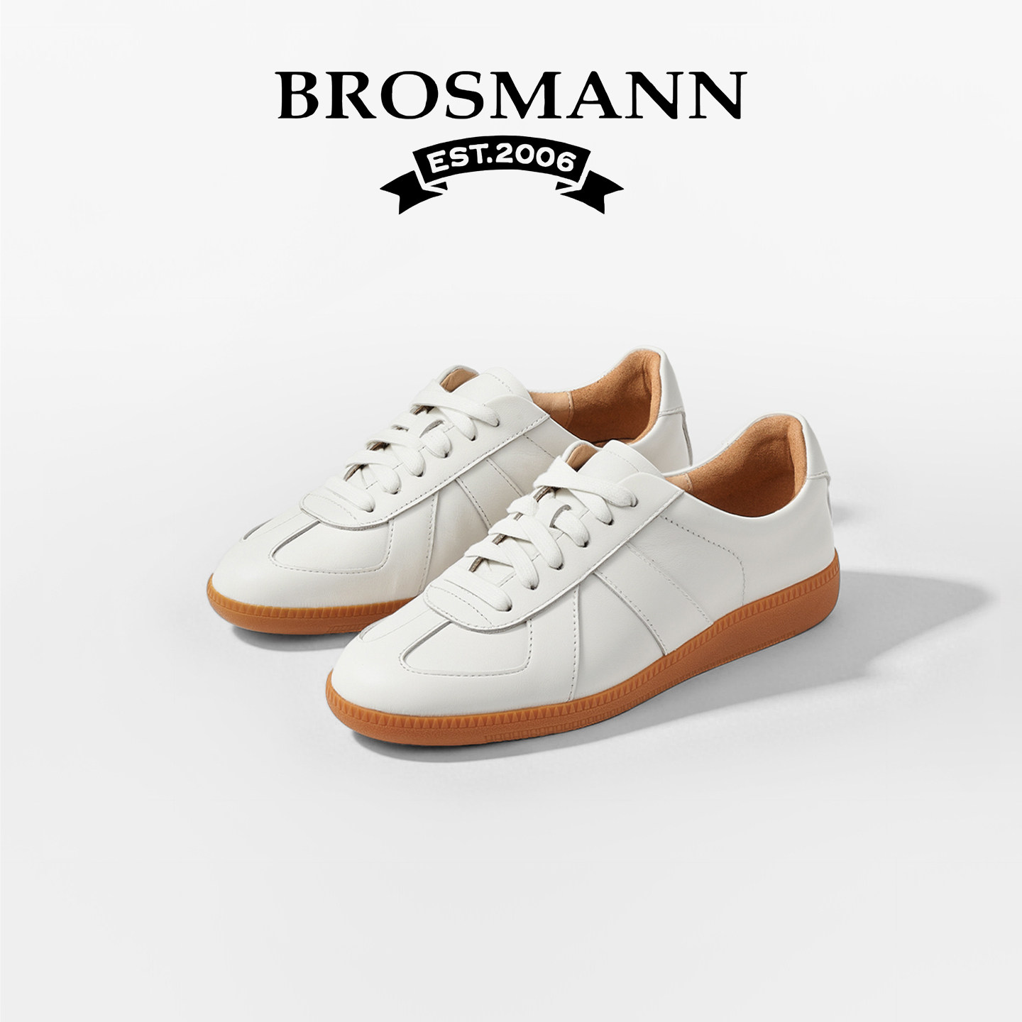 宝舒曼牛皮德训鞋女款软底新款真皮百搭休闲运动鞋大码女鞋小白鞋