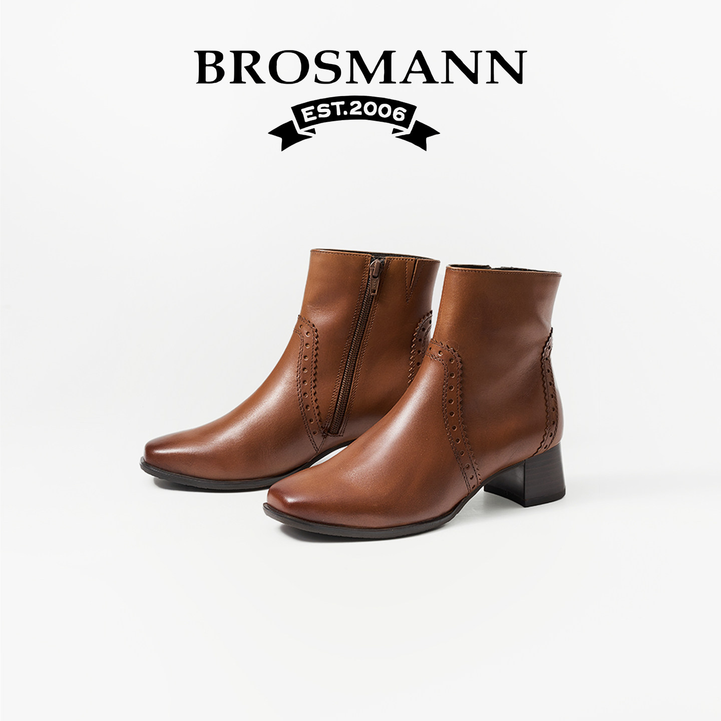 宝舒曼短靴复古粗跟真皮