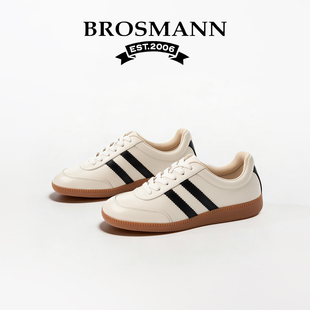 宝舒曼真皮德训鞋女2026春季新款全头层牛皮女鞋厚底增高鞋运动鞋