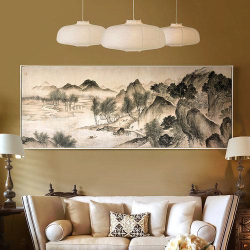 横幅客厅山水装饰画新中式沙发