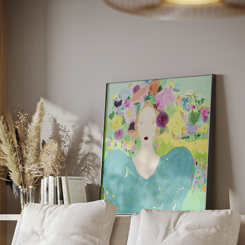 秦秀娟 北欧玄关柜装饰画卧室床头女孩挂画ins风现代水彩人物壁画