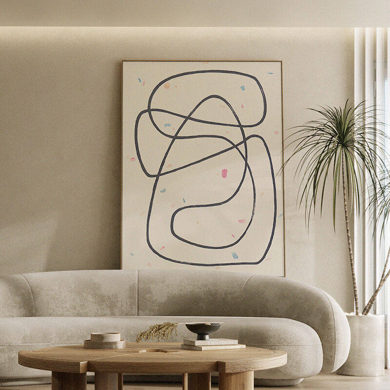 现代抽象线条客厅装饰ins简约沙发背景墙挂画创意玄关壁画原木风