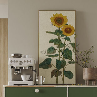 李知弥X仟象映画 原木风玄关装饰画向日葵入户正对门走廊挂画竖版