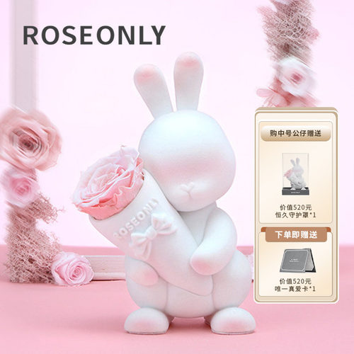 ROSEONLY诺誓甜心兔永生花玫瑰礼盒送女友生日情人节礼物真花摆件