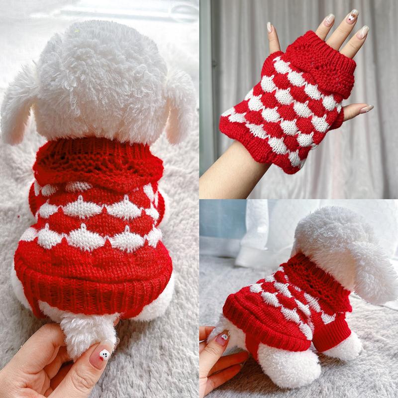 可爱樱桃菱格宠物毛衣春秋款