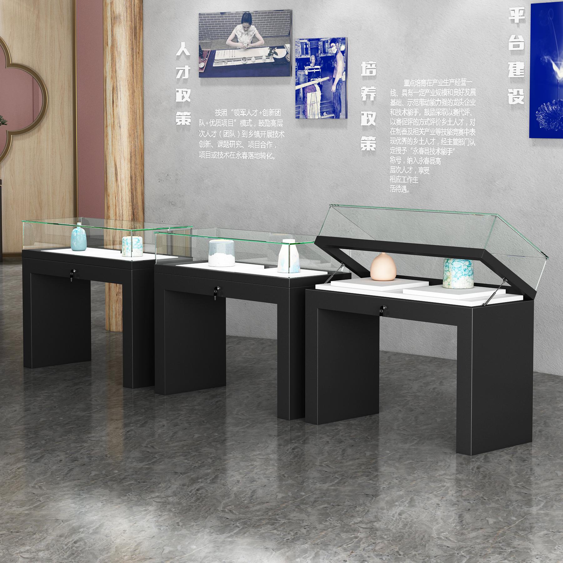 玻璃翻盖柜台柜液压文物展柜陈列柜展示古玩纪念馆博物馆展柜玉器