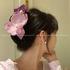 小清新甜美晕染蝴蝶兰双面花卉发夹小众氛围感气质发饰盘发发抓女