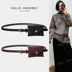 磨砂面麂皮绒复古腰包腰带女皮带腰部装饰小包包配裙子毛衣牛仔裤