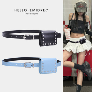 韩版 饰配裙子小包包皮带挂件腰间配饰腰饰潮 甜酷腰包腰带女铆钉装