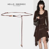 腰链腰带配饰女细波西米亚民族风复古编织流苏装 饰配裙子毛衣棕色