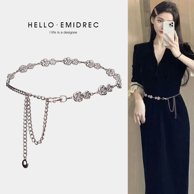 玫瑰花朵高级感女士腰链链条腰带