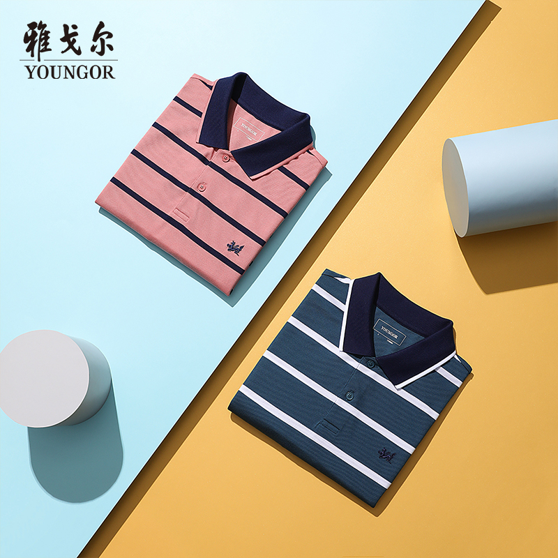 雅戈尔男士夏季新款短袖T恤商务休闲户外纯棉透气大码翻领polo衫
