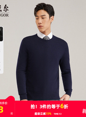 雅戈尔秋冬季男士驼绒V领毛衣青年保暖职业上班打底针织毛衫2916