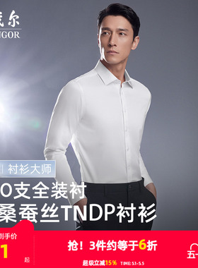 【300支+桑蚕丝】雅戈尔春季男士免烫长袖衬衫商务休闲修身衬衣