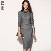两件套职业收腰女裙 颈袖 商务正装 添香女装 羊毛套装 春秋时尚