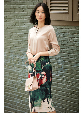 颈袖添香秋季新款衬衫时尚百搭真丝上衣OL修身长袖衬衣