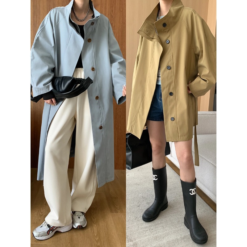 酷飒风女装高级感风衣春秋小个子立领宽松工装裤搭配的上衣气质