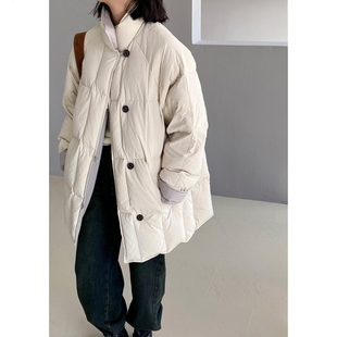 加厚韓版 立領單排扣兩面穿羽絨服女款 冬季 時尚 中長款 洋氣高端外套