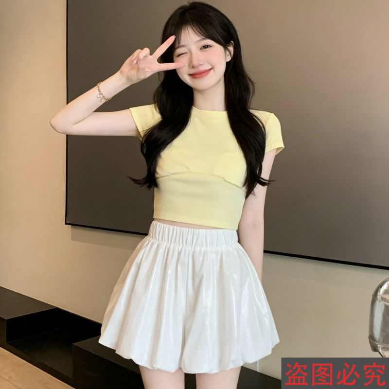 夏季薄款白色宽松灯笼花苞裤女