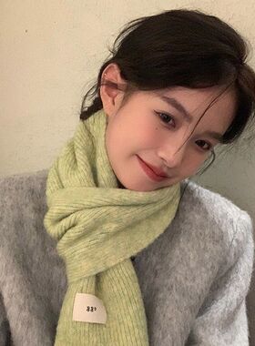 韩国egg马海毛夹花围巾女冬季软糯毛线针织保暖加厚围脖学生ins潮