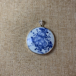 古瓷首饰 青花瓷吊坠 老瓷片挂件 925银 手工饰品 简约流行 男女