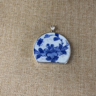 古瓷首饰 青花瓷吊坠 老瓷片挂件 925银 饰品配饰 流行 男女 百搭
