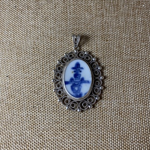 古瓷首饰 青花瓷吊坠 老瓷片挂件 925银 饰品配饰 百搭 男女佩戴