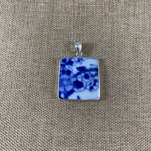 古瓷首饰 清代 青花瓷吊坠 老瓷片挂件 925银 手工饰品配饰 男女