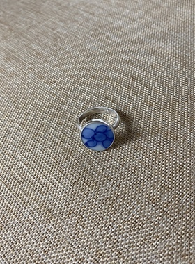 女士 青花瓷戒指 老瓷片 925银 手工饰品 简约流行 古瓷首饰 百搭